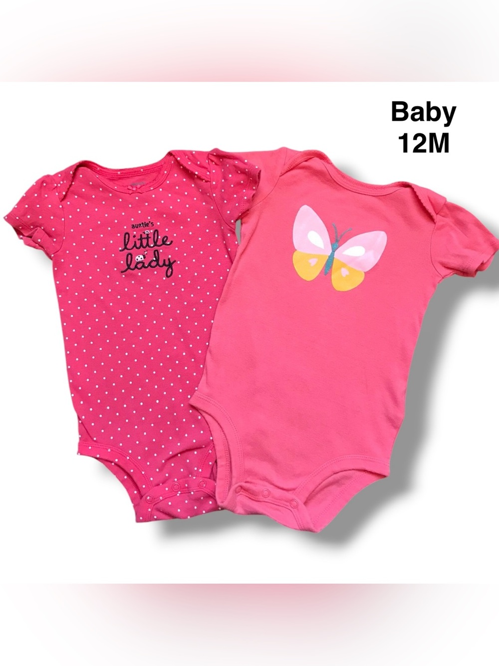 Carter’s 100% Cotton Lady Bug - Butterfly Baby Bodysuit Set Size 12 Months